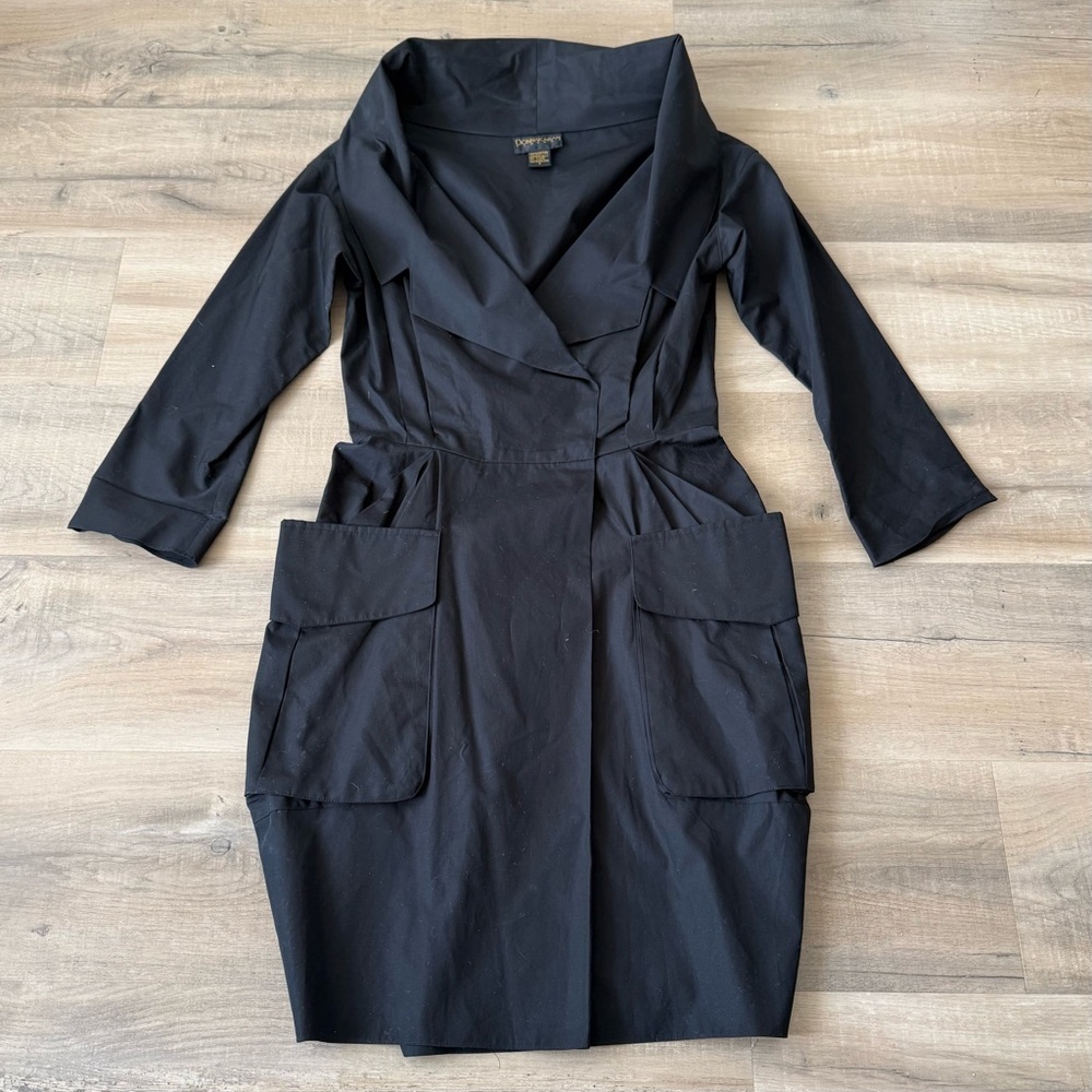 Vintage Donna Karan New York 1990s Black Cotton Utility Cargo Dress - 6 (Small) - Picture 2 of 6
